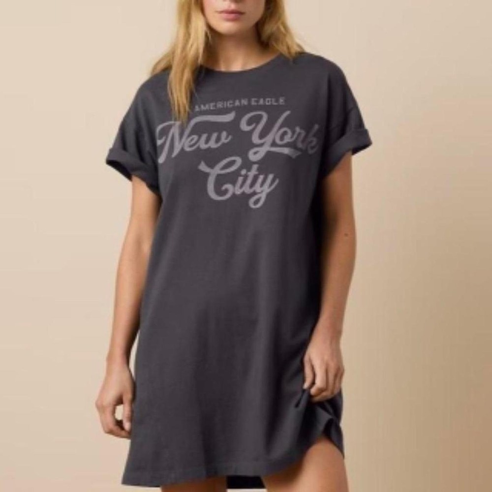 American Eagle "New York City" Graphic T-Shirt Dress, Charcoal Grey, Small, New